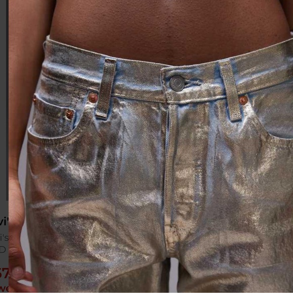 Levi’s 501 90s Gold Metallic Painted Jeans - Picture 3 of 9